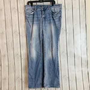 Womens Silver Jeans Co Distressed Embroidered Flap Pockets Blue Pioneer Size 16